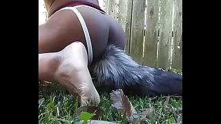 Sissy Furry Boy Fox Tail Twerks Outside
