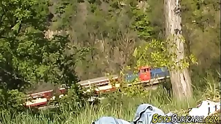 Uncut tramp bukkake soaked