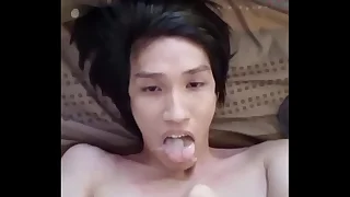 FagTeetajet Thai Gay Drinking my own cum&comma; cumming in my face